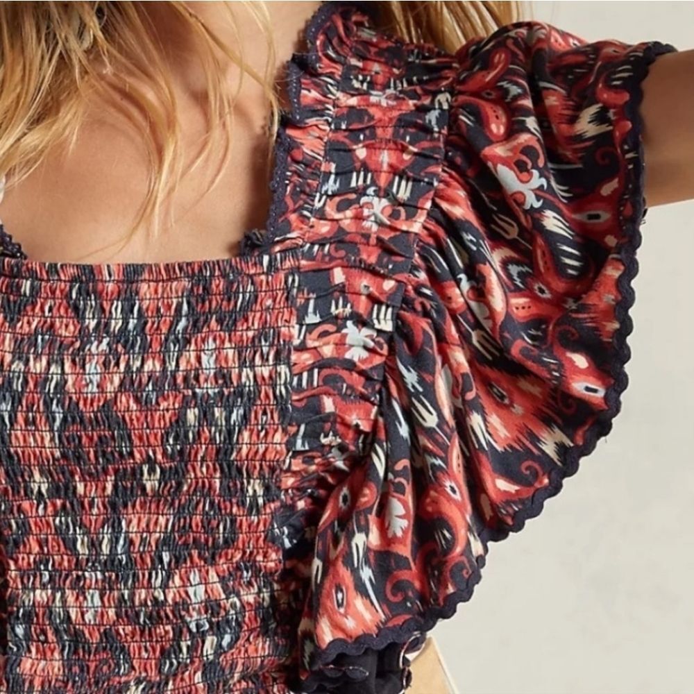 Anthropologie Let Me Be Smocked Crop Top Boho Retro 70's Size M - Picture 4 of 15